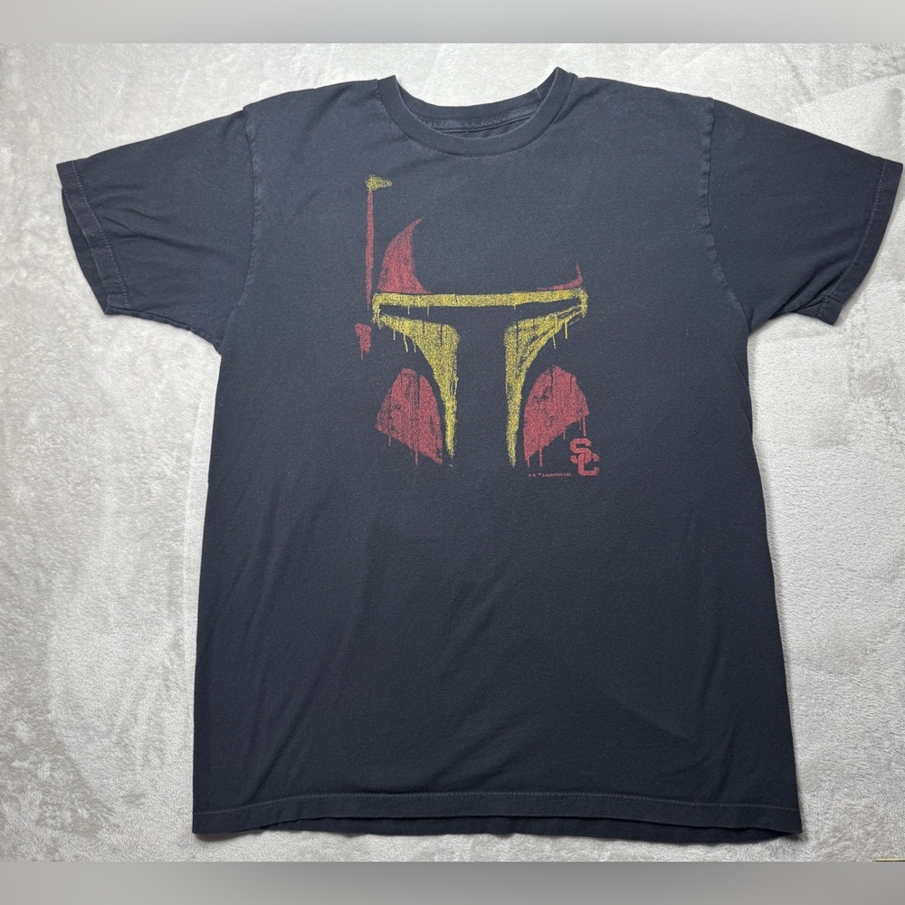 Trojans USC Star Wars Boba Fett Black 100% Cotton T-Shirt Size Medium